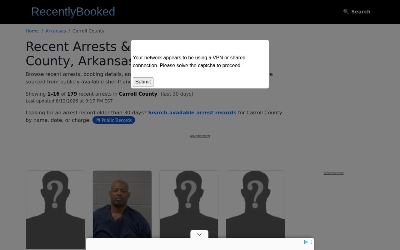 Unofficial Recently Booked Carroll County arrest record section
